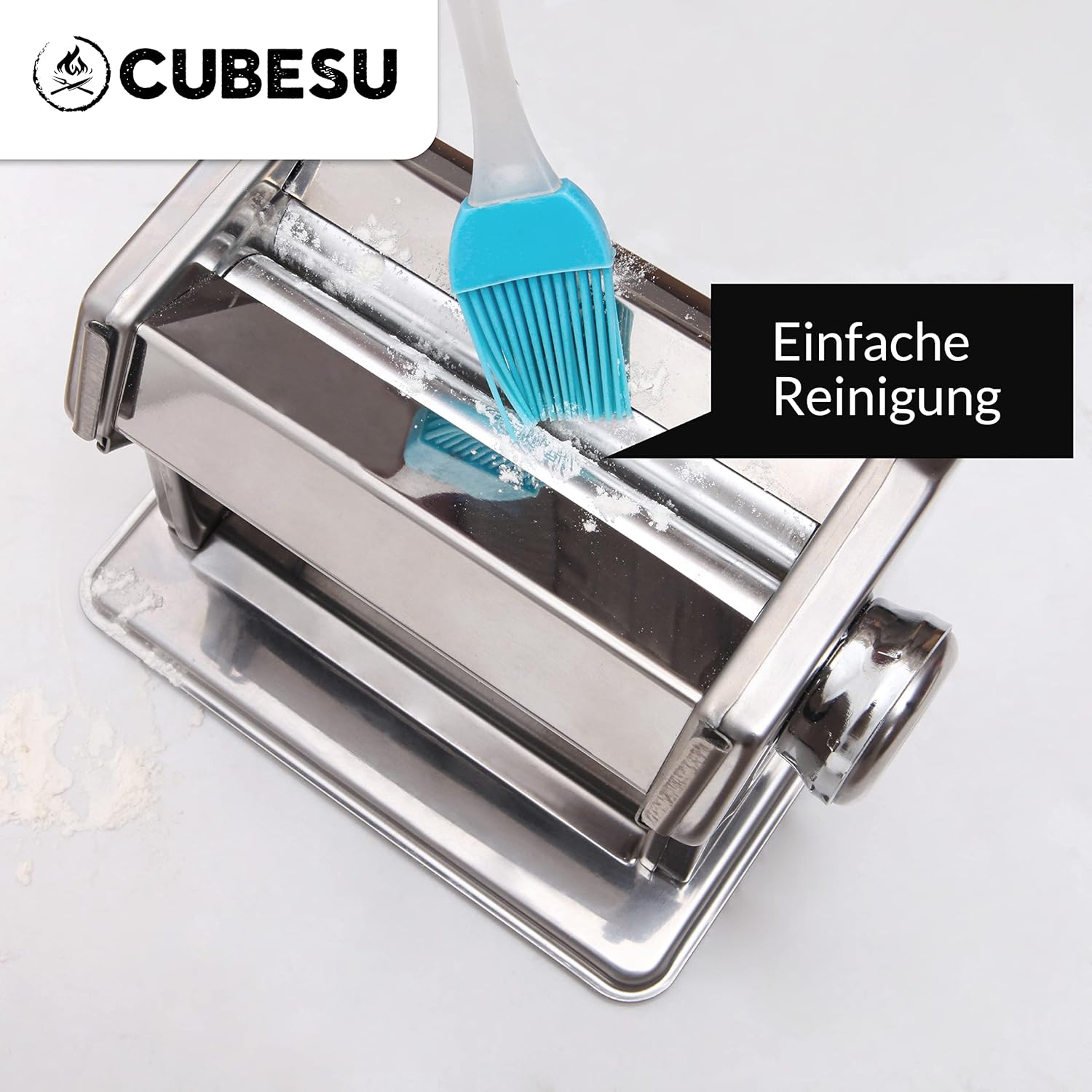 CUBESU Edelstahl Nudelmaschine - manueller Pasta-Maker mit Holzgriff Pastamaschine